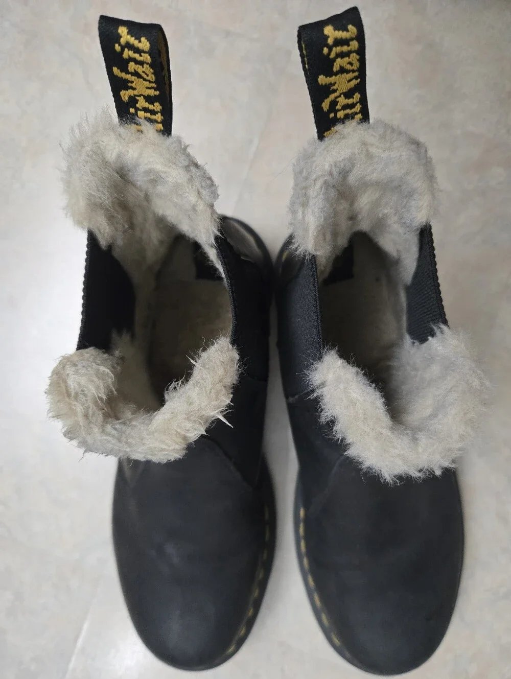 Dr. Martens Men's 2976 Black Leather Chelsea Boot with Cream Shearling Collar